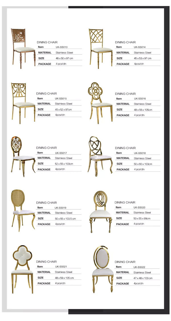 Stainless Steel Gold Round Back Wedding Dining Chairs With White Leather Cushion