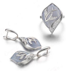 Quality White Gold Blue Chalcedony Damonds Ring Earrings Jewelry Set (GDSET001) wholesale