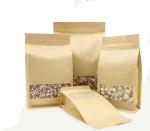 Coffee Beans Packaging Bags Kraft Paper Zipper Pouch With Window