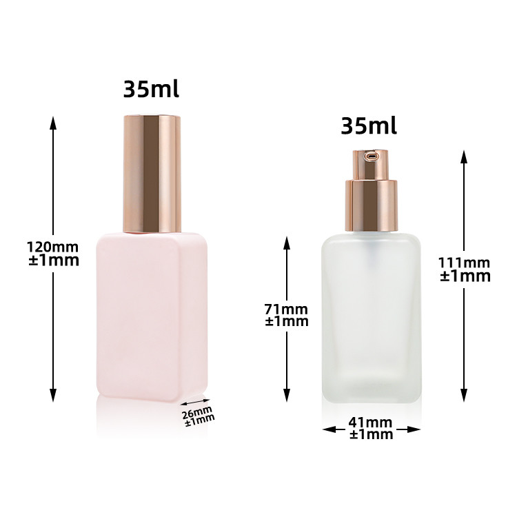 Lotion Pump Glass Foundation Bottle Gold Square Skin Care Cosmetic Packaging 35ml