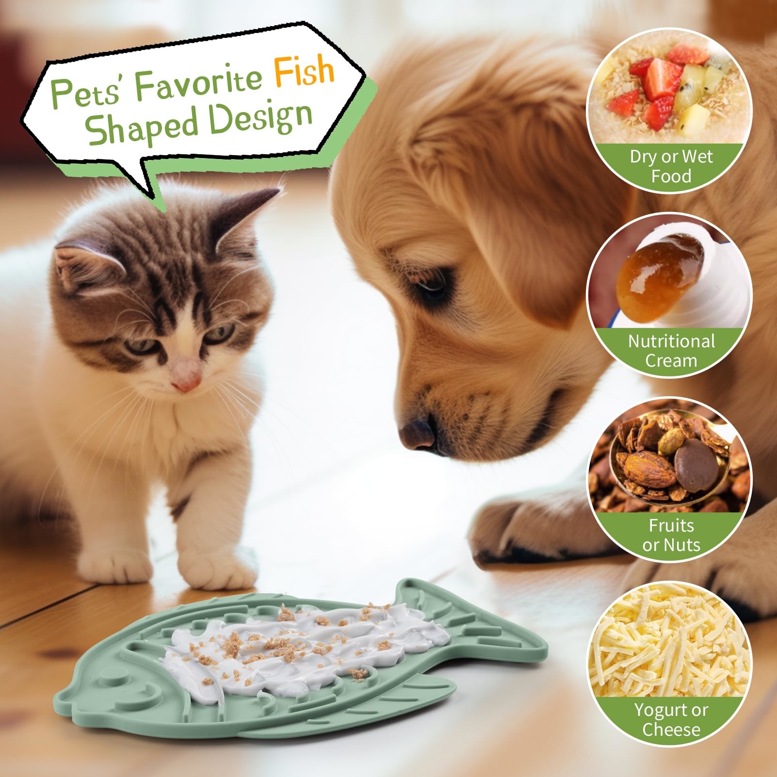 Cat Puzzle Feeder Fish Shape Silicone Lick Treat Mat for Healthy Eating and Licking