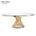 72" 6 Foot Portable Round Folding Banquet Table Fancy Elegant Gold Steel Glass