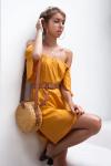 Summer women off shoulder golden dress