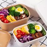 20oz Hot Selling Biodegradable Square Rectangle Box Kraft Paper Fast Food Salad