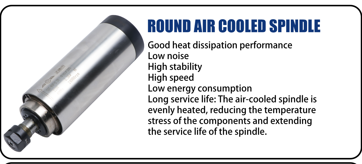 Cooling Type Air Cooled 2.2KW ER20 220V Round Spindle Motor with 80mm Aluminium Bracket