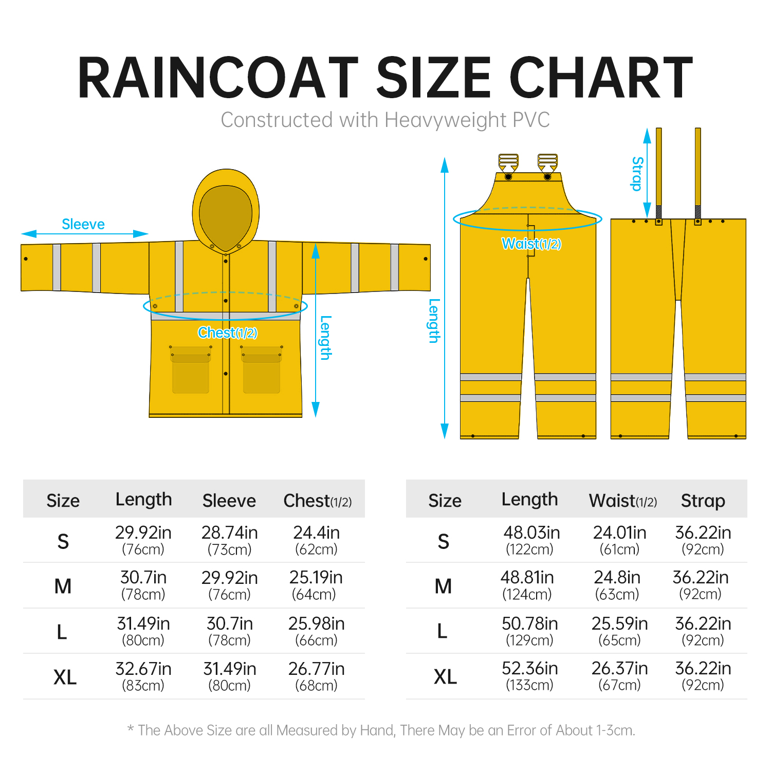PVC Polyester Hooded Rain Suit Durable Rain Jacket Bib Pants Two Piece Rain Wear Unisex Work Outdoor Coat with Reflective Strips