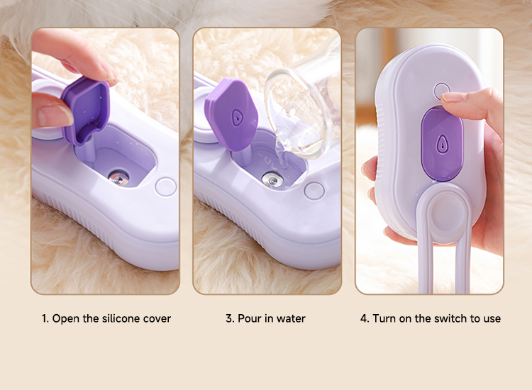 Grooming Steamer Brush Pet Hair Removal Spray Comb 3 In1 Self Cleaning Steam ABS TPR