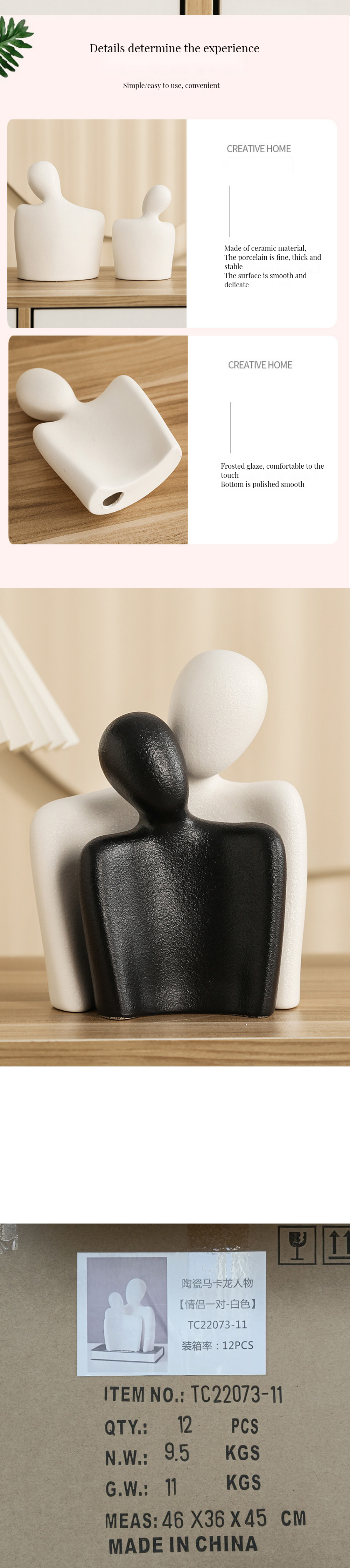 Love Couple Figurines Ornaments BAMBOO Abstract Hugged Lovers Statue Sculpture Cer
