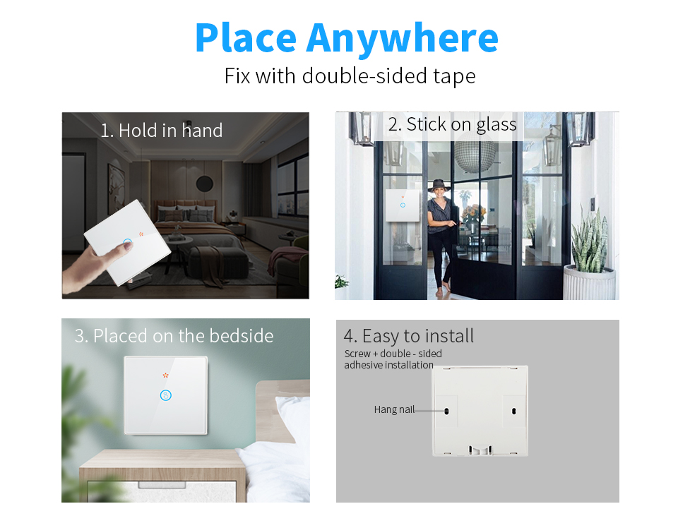 Wireless Touch Wall Switches Sets RF433 1gang Luxury Glass Panel Remote Control Switch