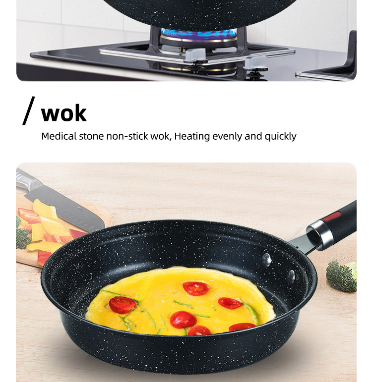 Black Flat Bottom Cooking Frying Non Stick Cast Iron Cooking Set