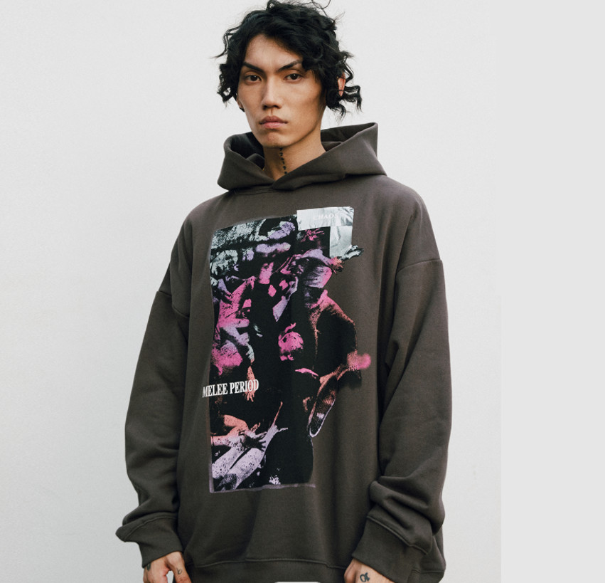 2021 New Styels Black And Dark Brown Pullover Printed Casual Fleece Hoodies Custom Logo