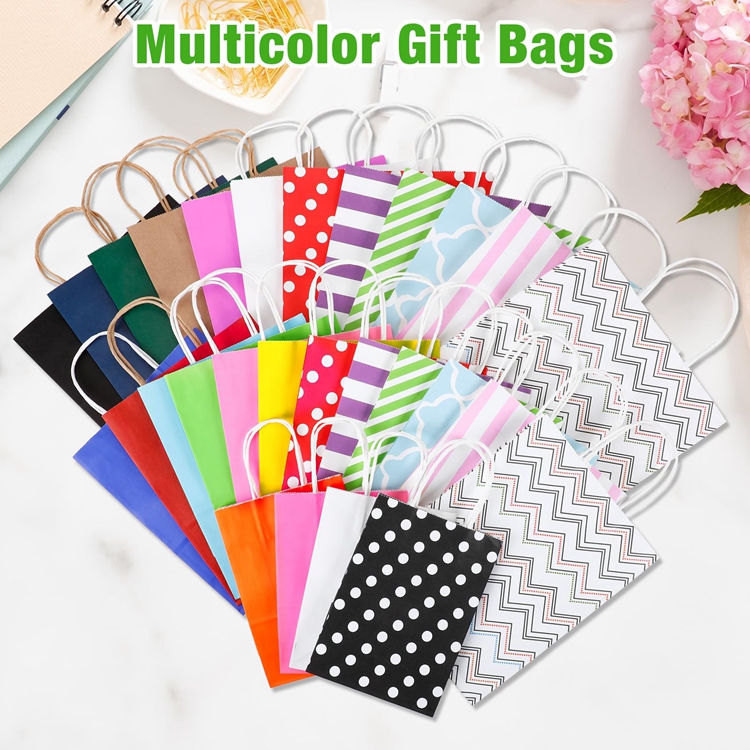 Handmade Biodegradable Eco-Friendly Striped Pastel Candy Sweet Tote Shopping Kraft Paper Bags
