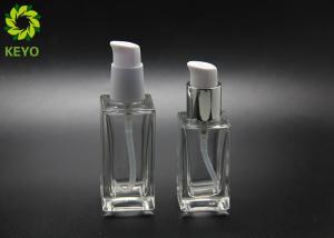 Quality Foundation Serum Cosmetic 30ml 50ml Clear Square Glass Bottle With Self Lock Pump wholesale