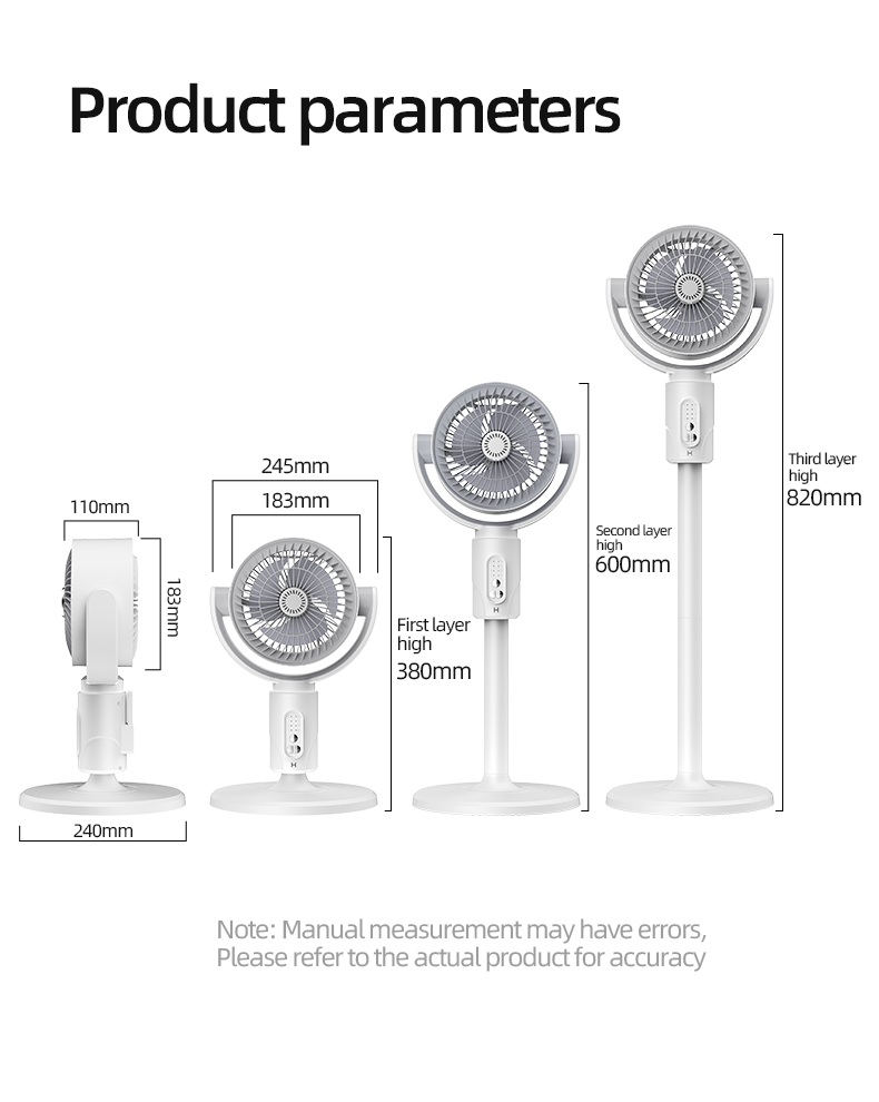 FLOOR Installation 4000mA USB Rechargeable Floor Standing Fan with Adjustable Height