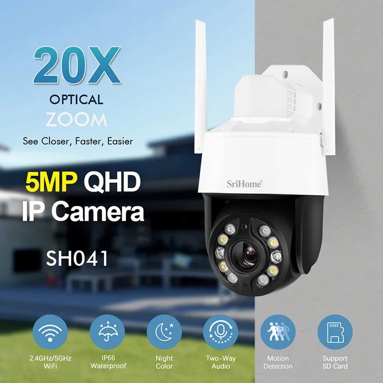 SriHome 20x Optical Zoom Two-Way Audio Dual-Band Wi-Fiindoor Outdoor CCTV Home Safety Security IP Camera