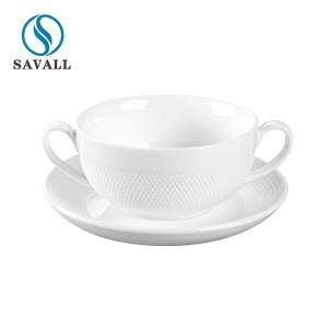 Quality Double Handle Porcelain Dessert Bowls Microwave Safe Spill Proof wholesale