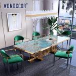 Hotel Luxury Furniture Art Marble Countertop Kitchen Table Stainless Steel Gold