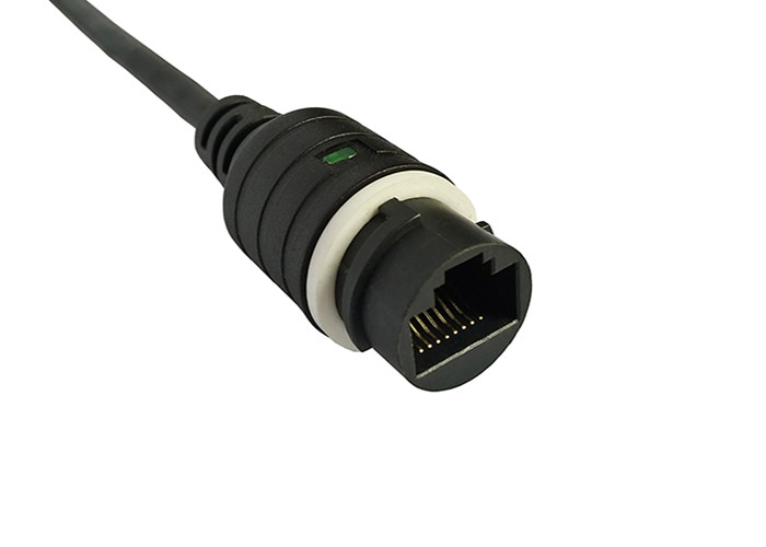 IP67 waterproof RJ45 cable assemblies black built in LED indicator, with1.25mm pitch