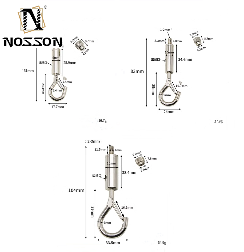 Metric Measurement System Zinc Finish Ceiling Hang Buckle with J-Iron Nickel-Plated Steel Wire and Thread Security Hook
