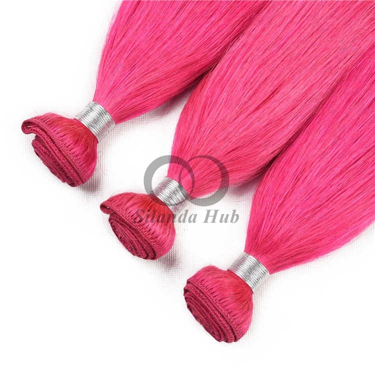 Pink Straight Remy Human Hair Bundles Sew In Weave Bundles Brazilian Bundle Deals