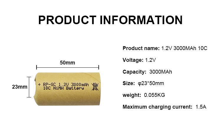 500 Cycle Nimh Sc Battery 3000mah 1.2v Rechargeable Battery Pack