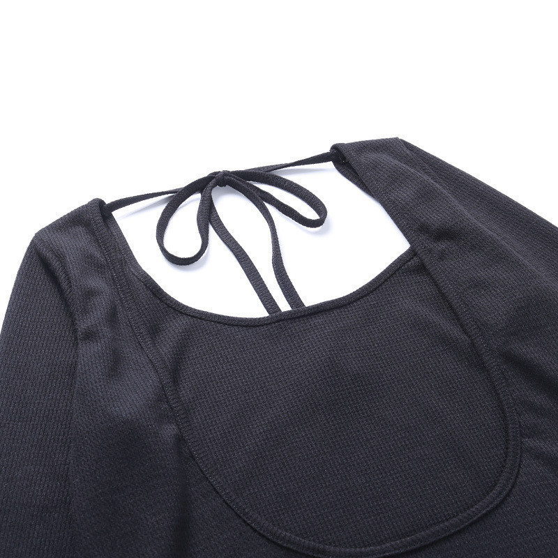 Autumn Halter Neck Sexy Black Long Sleeve Dress Backless Knitted