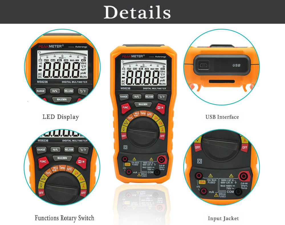 Professional Auto Range Digital Multimeter With USB Interface And T-RMS