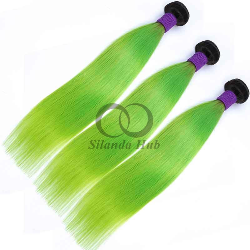 #T1B/Green Straight Remy Human Hair Bundles Sew In Weave Bundles Brazilian Bundle Deals