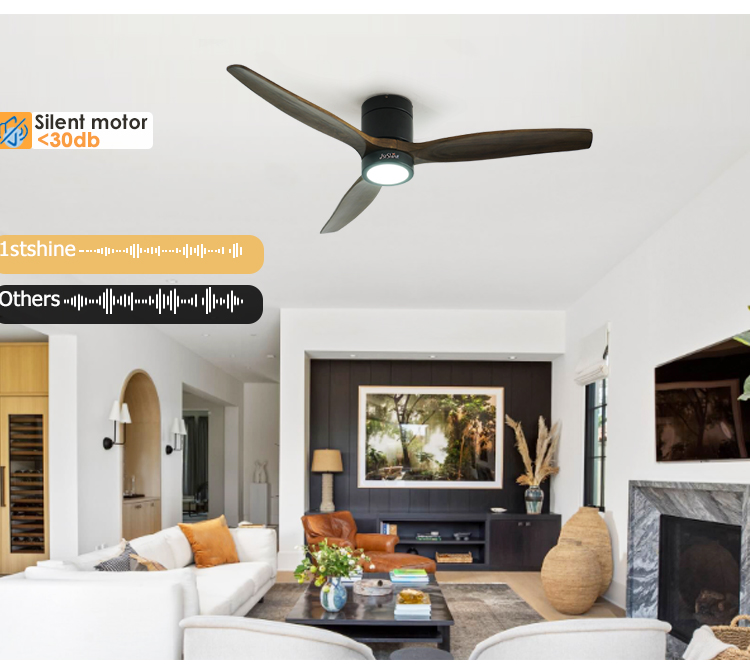 Contemporary Design 1stshine LED Ceiling Fan with Solid Wood Blades Flush Mount 2-in-1