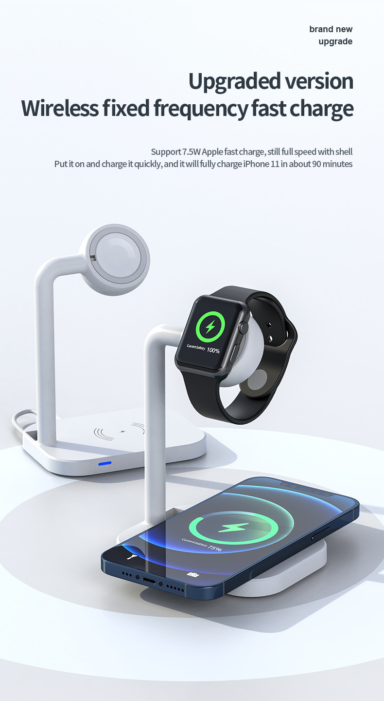 15W Fast Charging Desktop 2 In 1 Wireless Charger for Magnetic Watch Mobile Phone