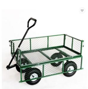 Quality Outdoor Green Heavy Duty Folding Steel Mesh Wagon for Garden Tools and Equipment wholesale