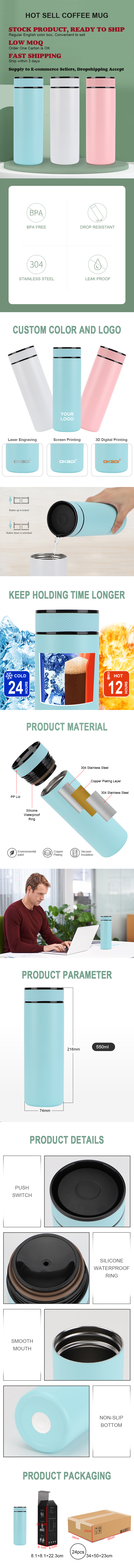 360 Degree Drinking Lid Custom Logo 650ml Double Walled Stainless Steel Insulated Travel Tumbler Coffee Mug