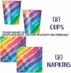 Happy Birthday Party Decoration Set Tie-Dye Disposable Banner Paper Plates