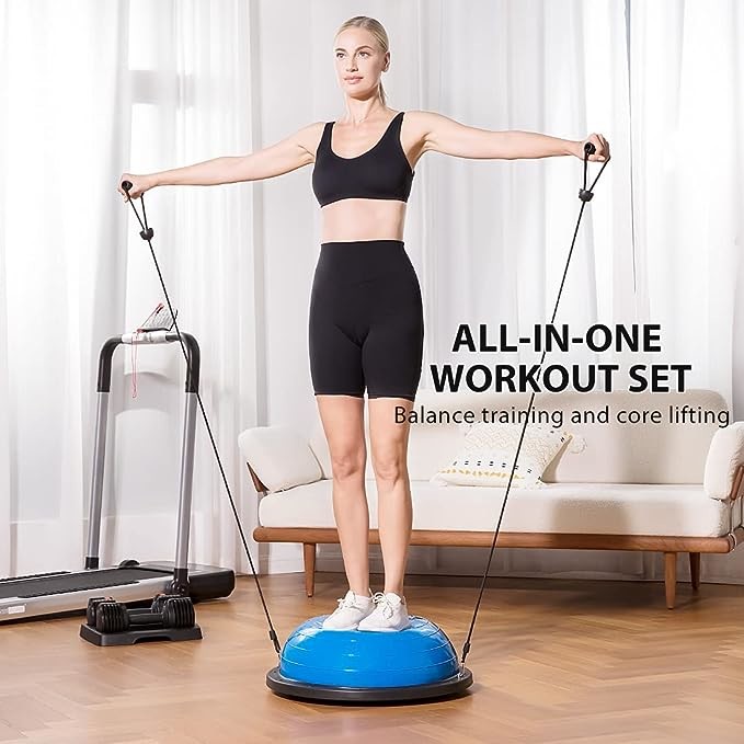 Anti Slip Half Balance Ball Trainer Yoga Exercise Ball with Resistance Bands Bonus Foot Pump for Yoga Fitness
