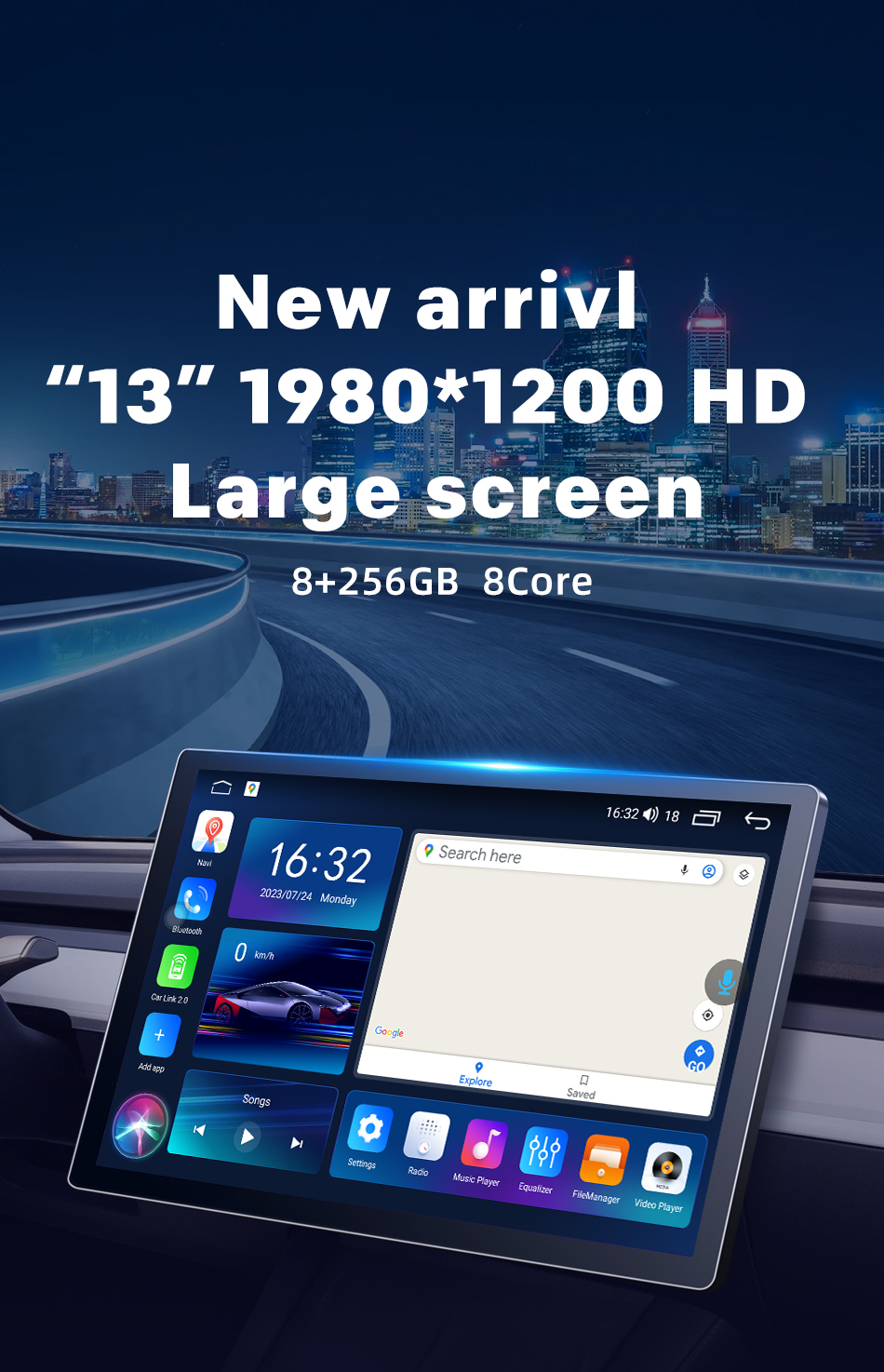 Universal Year 13" 2 Din Car Radio 1920*1200P QLED Built-in CarPlay Multimedia Stereo