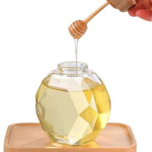 Quality H11.7cm Diamond Shape Honey Jar 500ml Amber Glass Jar Wooden Lid wholesale
