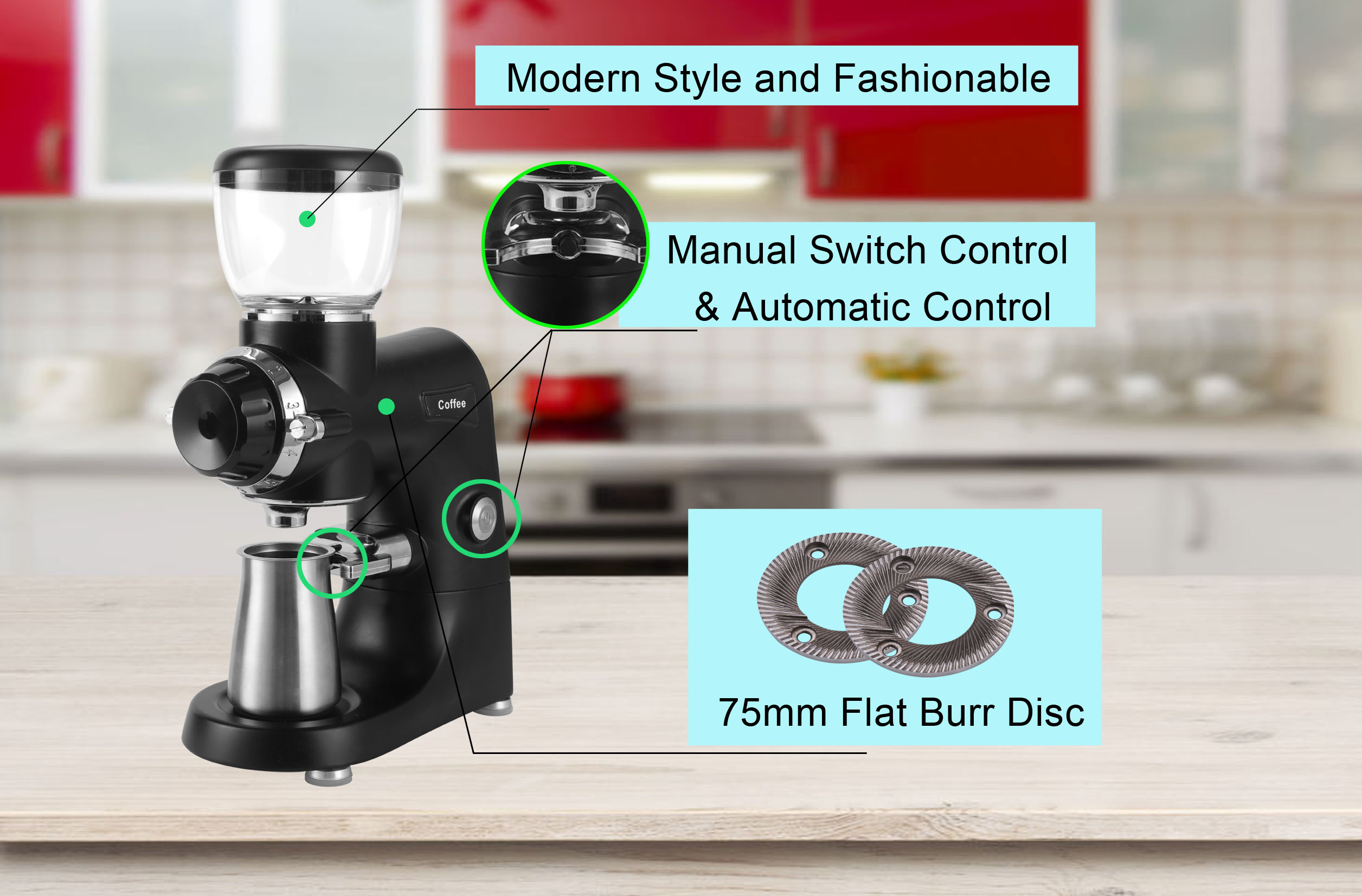 74mm Flat Burr Household Electric Coffee Bean Grinder For Commercial