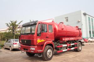 Quality Red 4×2 Sewer Removal Truck / Septic Vacuum Trucks With Volume 10 M3 Tank \ wholesale