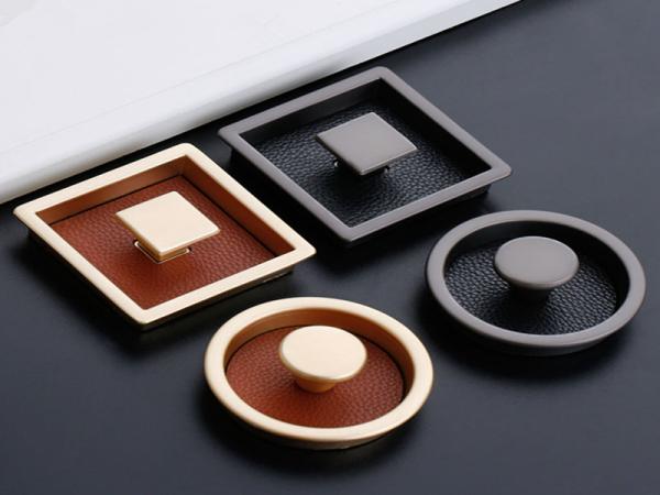 Genuine Leather Drawer Pull Black Leather Office Table Dresser Handles Hidden