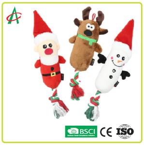Quality EN71 Machine Washable Plush Rope Dog Toys With Squeaker Christmas wholesale