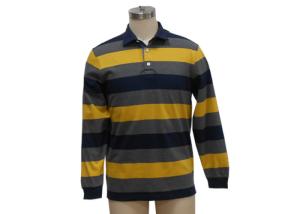 Quality Black And Yellow Mens Knitted Polo Shirt , Long Sleeve Collar T Shirt With Pocket wholesale