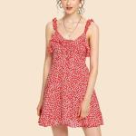 2018 fashion summer ruffle floral red mini backless dress for women