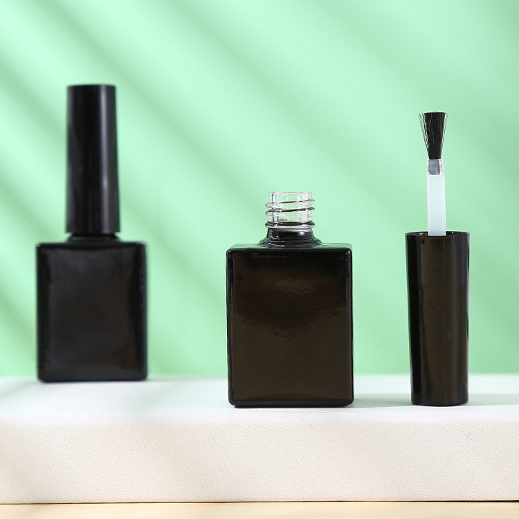 Glass Body Senior PAK Customize Private Label Product 10ml 15ml Empty Unique Black Matte Nail Polish Bottle with Black Cap