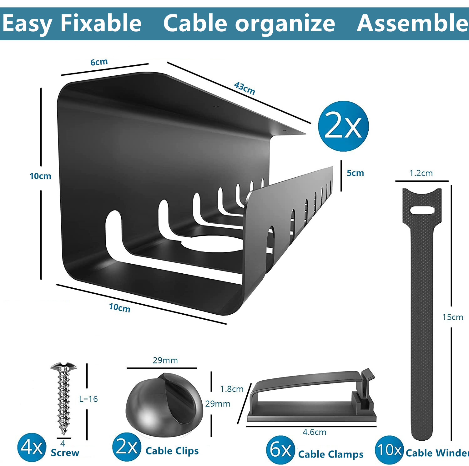 Organize Power Strip Wires Under Desk with Flexible Single Tier Cable Management Tray