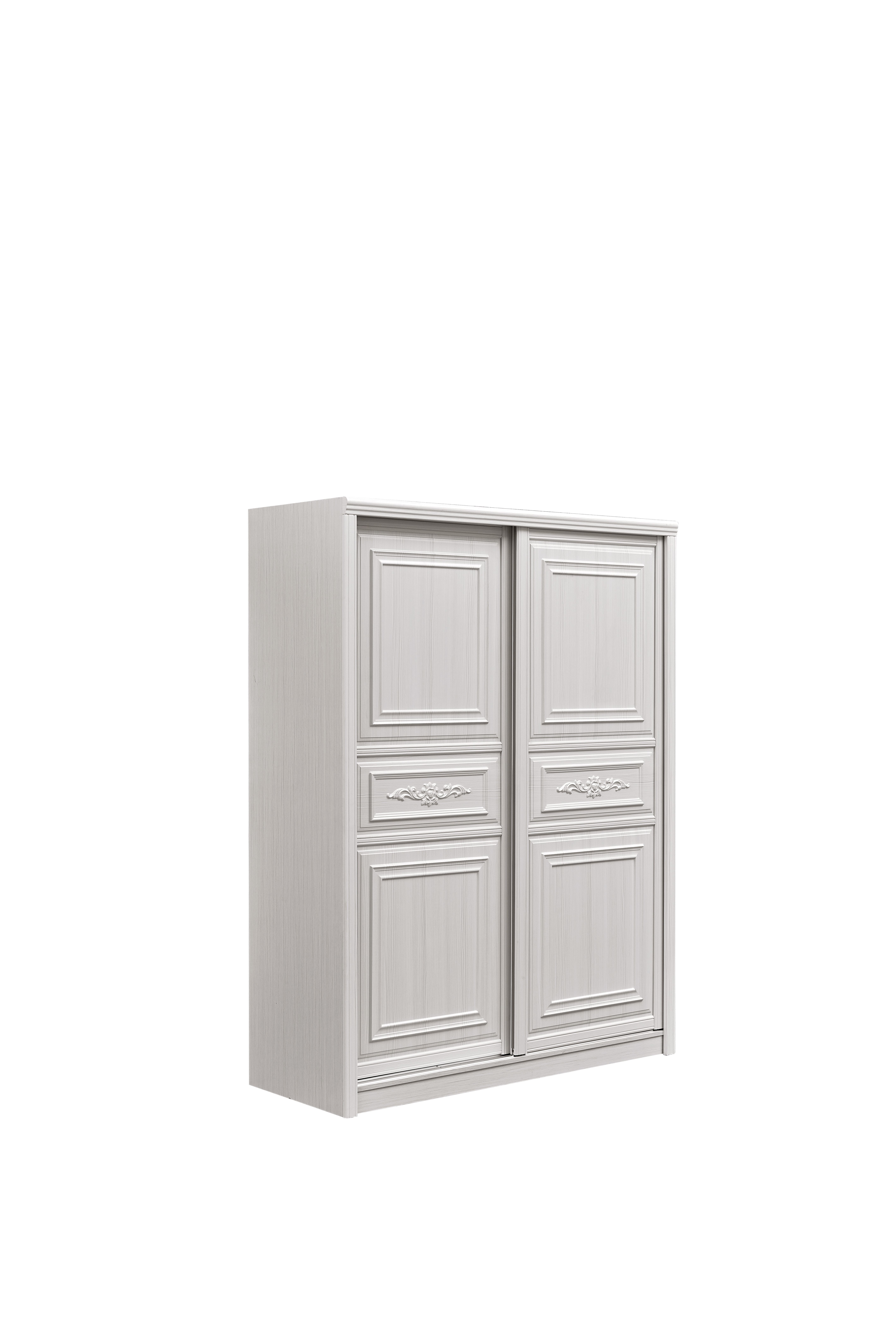 Multipurpose Double Door White Wooden Wardrobe With Drawers Thickened Practical