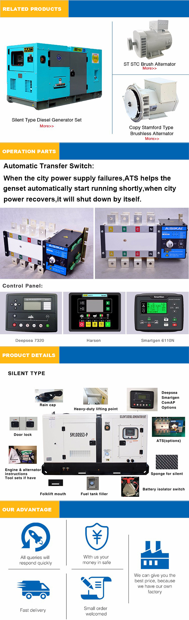 Portable Diesel Generator Stamford Alternator Fast Delivery High Stability