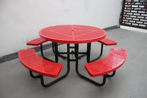 Quality Commercial Garden Round Picnic Table Set Perforated Steel Material With Four Benches wholesale
