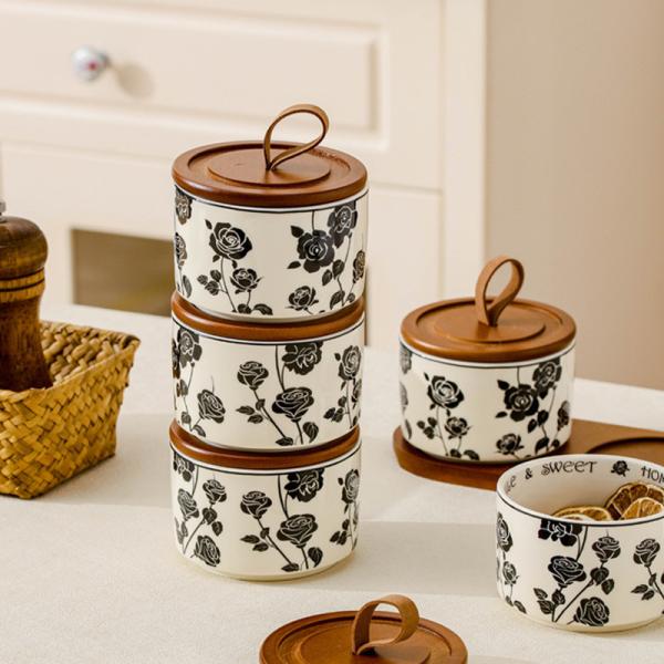 Food Container Ceramic Canister for Jewelry Tea Spices Honey in Classic Vintage