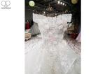 Beaded Off Shoulder White Wedding Gown Colorful Flowers Back Bandage Long Tail