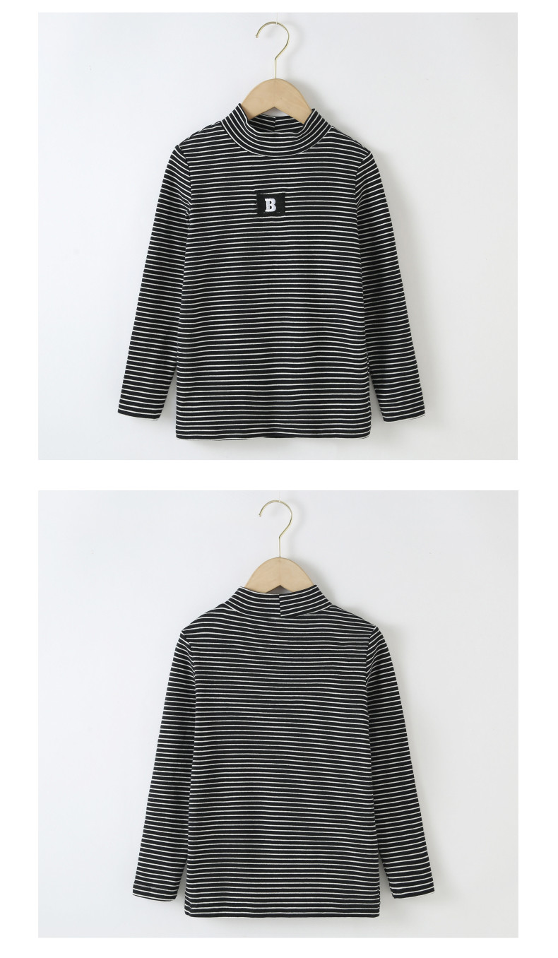 Turtleneck Embroidered Little Girls Clothes T Shirt Striped Thermal Top